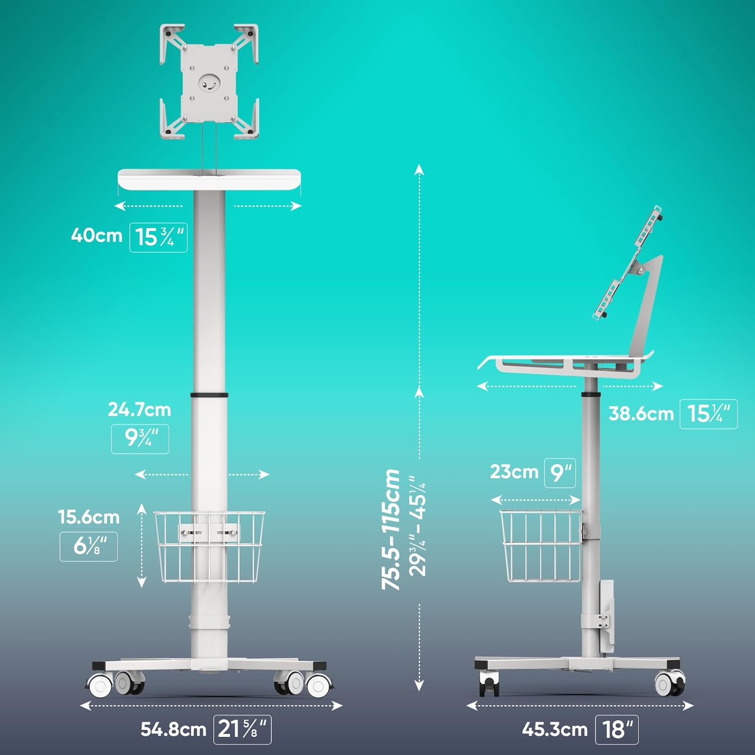 Adjustable Rolling Medical Cart Pneumatic Mobile Workstation with iPad Enclosure for 9.7-13 iPad and Tablet - Ideal for Hospital Dental Clinic Office
