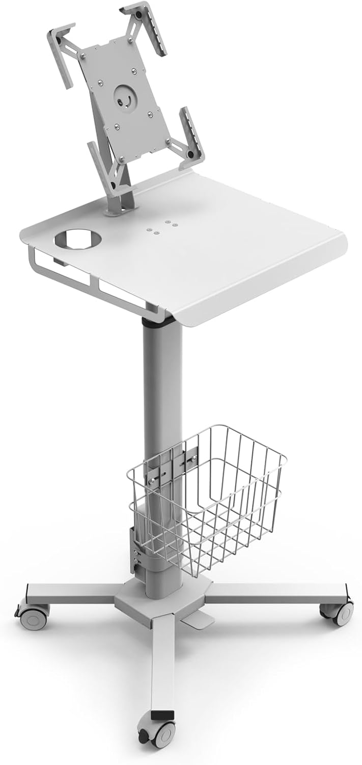 Adjustable Rolling Medical Cart Pneumatic Mobile Workstation with iPad Enclosure for 9.7-13 iPad and Tablet - Ideal for Hospital Dental Clinic Office