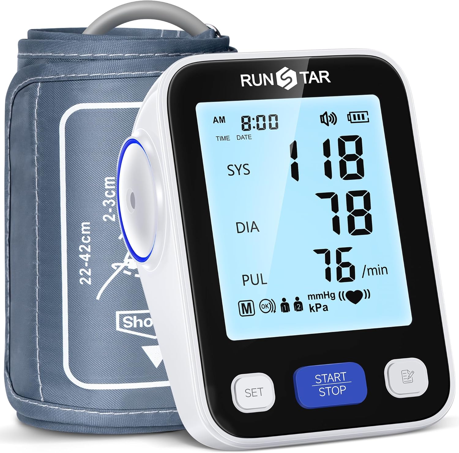 Runstar Upper Arm Blood Pressure Monitor with Wide Range Cuff (8.7'' -16.5'') for Home Use FSA HSA Eligible, Automatic Digital BP Machine with Storage Bag, 2x99 Reading Memory