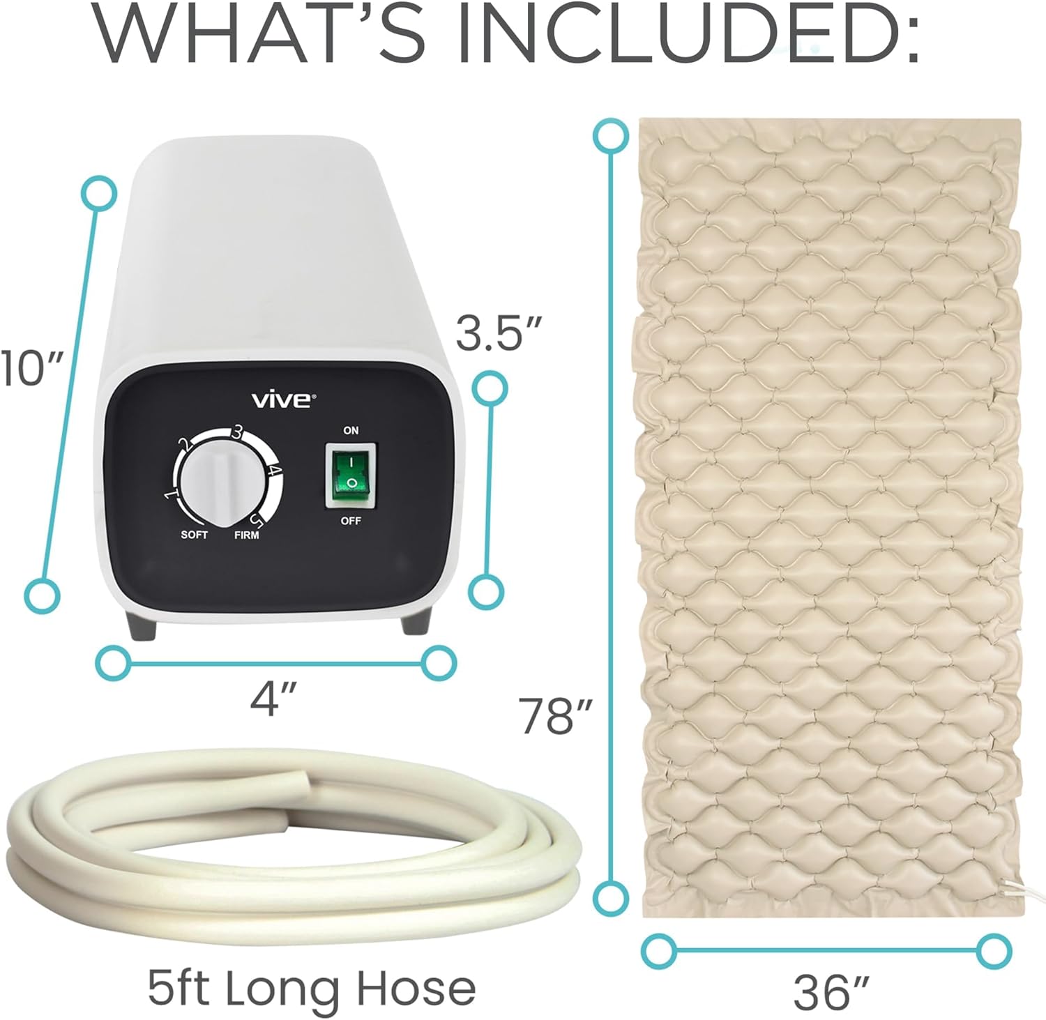 Vive Alternating Air Pressure Mattress Pad - The Original Bed Sore Prevention Solution - Hospital Topper for Bedridden Patients - Includes Waterproof, Breathable Ulcer Cushion & Whisper Quiet Pump